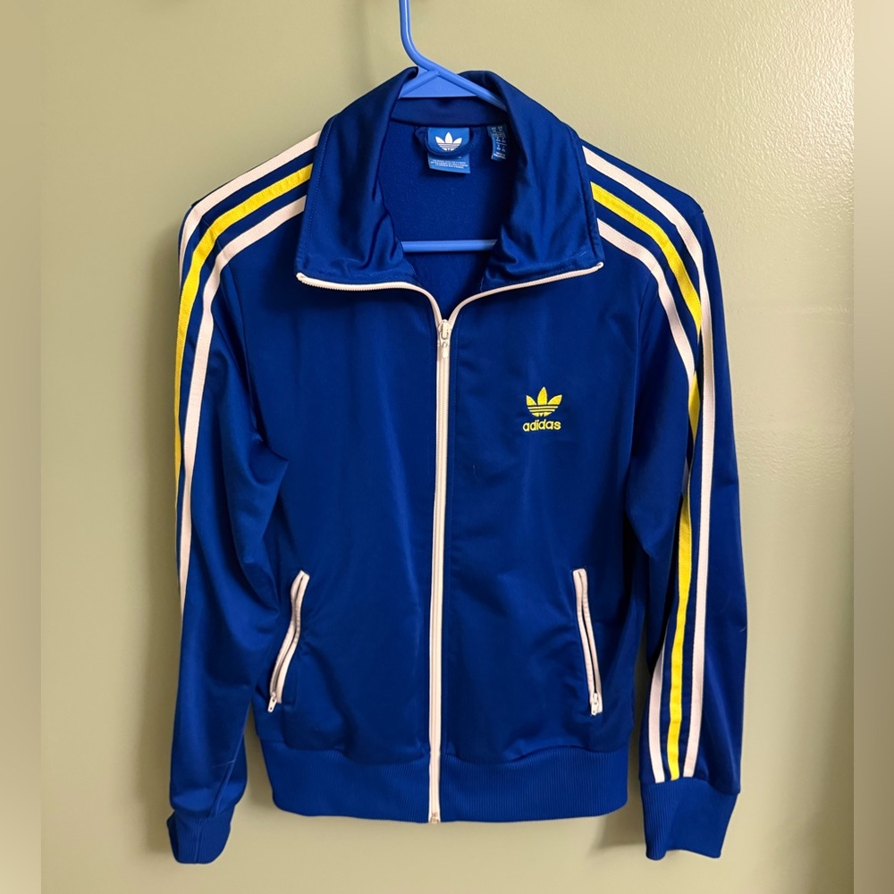 Adidas Royal Blue Jacket with Yellow and White Y2K retro track jacket